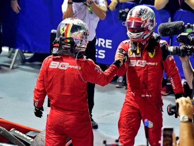 F1: Doppietta Ferrari a Singapore con Vettel e Leclerc