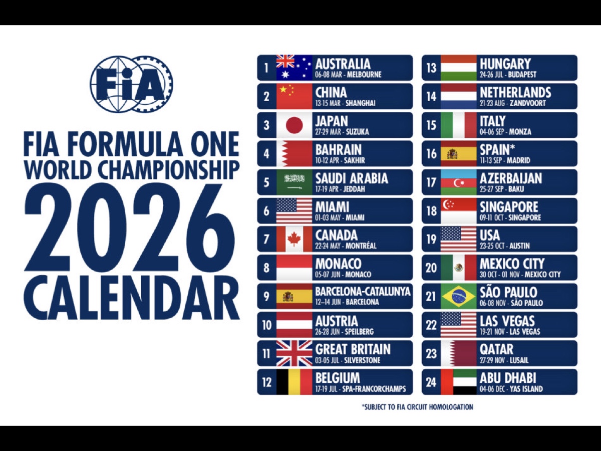 F1 calendario 2026